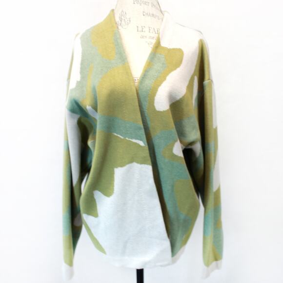 Relume California Green Abstract Print Cardigan Sweater Knit Casual Large - Picture 2 of 8